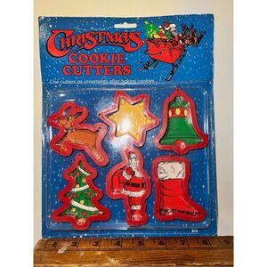 Christmas Cookie Cutters New On Card Vintage-ENSAR Made In USA-Plastic Set of 6